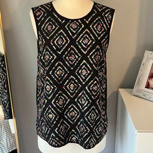 Joie Sleeveless lined Silk Blouse Tank Shell beaded with colorful sequins sz S